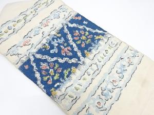 リサイクル　横段に抽象花模様織り出し名古屋帯